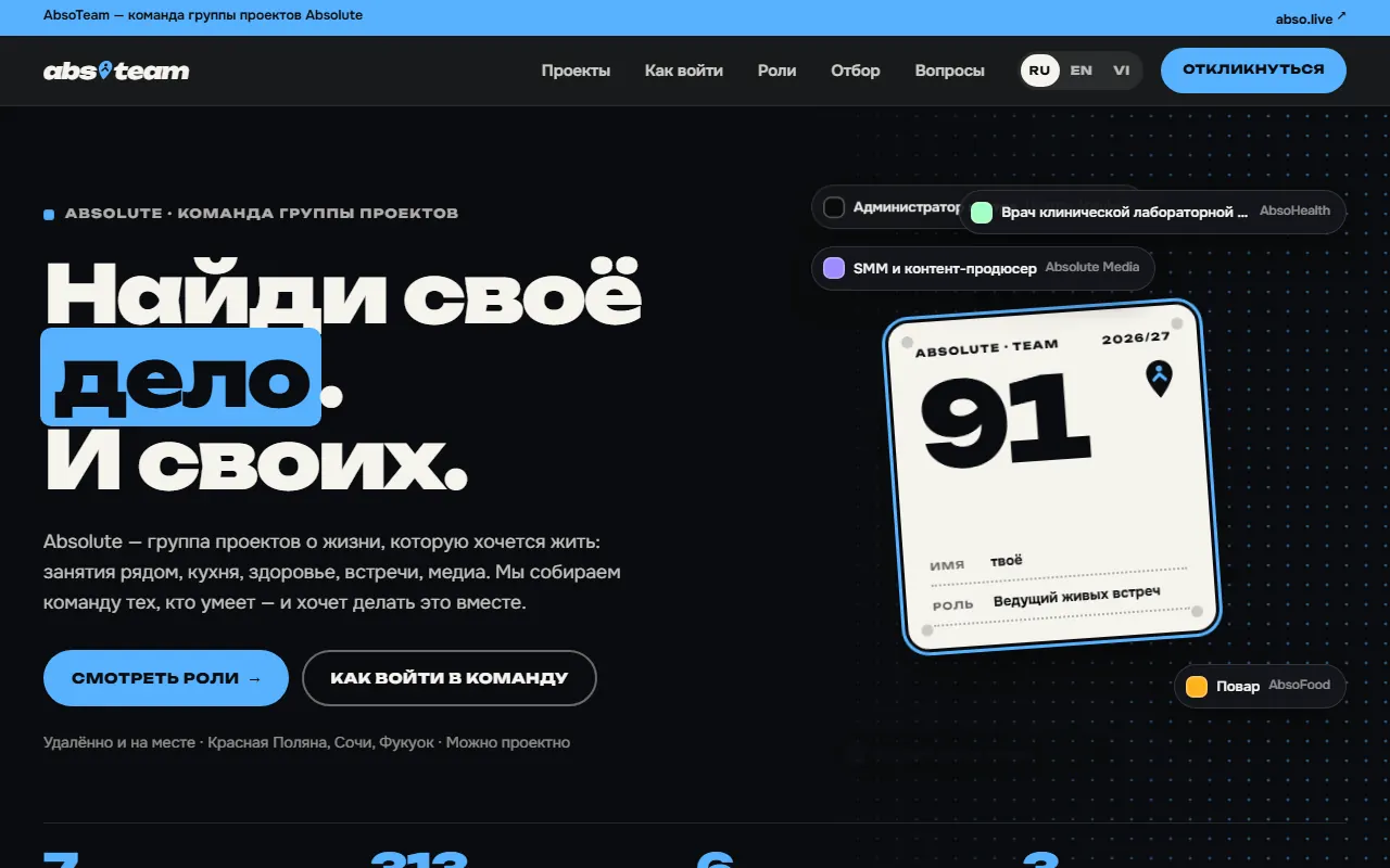 The interface of AbsoTeam